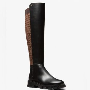 MICHEL KORS,  LOGO Black and Brown STRETCH Winter Boots. **BRAND NEW**🔥🔥